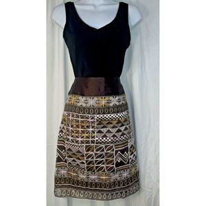 Etcetera ~ Fun Colorful Embroidered Brown Floral Silk Pencil Skirt Size 2 ~ YaY!